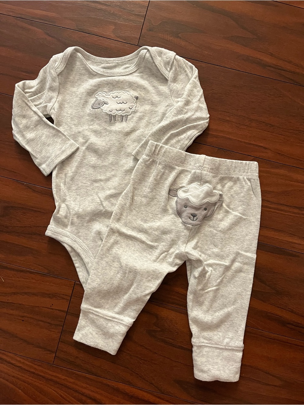 3-6 Months Light Grey Sheep Long Sleeve Onesie & Pants Outfit Set